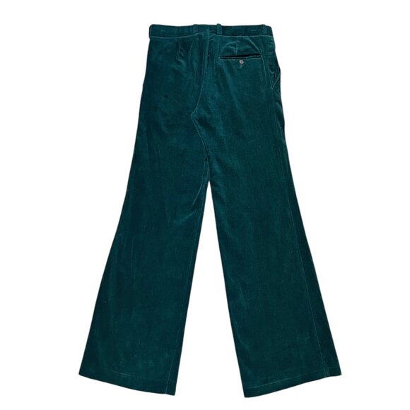 70s vintage green velvet wideleg flare pants hippie boho bellbottom trousers. - Picture 3 of 6